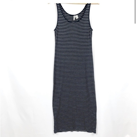 H&M Dark Grey & White Striped Rib Knit Midi Dress - Picture 1 of 6